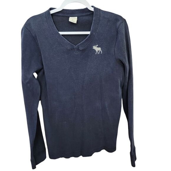 Abercrombie and Fitch Men's Blue v-neck long sleeve pullover sweater Sz LG - Picture 3 of 11